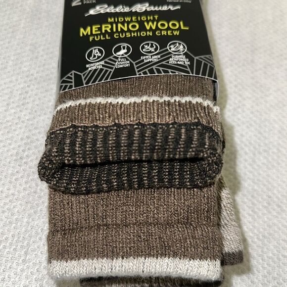 Eddie Bauer Men’s Heather Brown Ribbed Midweight Full Cushion Crew Socks 2 pk - Picture 4 of 7